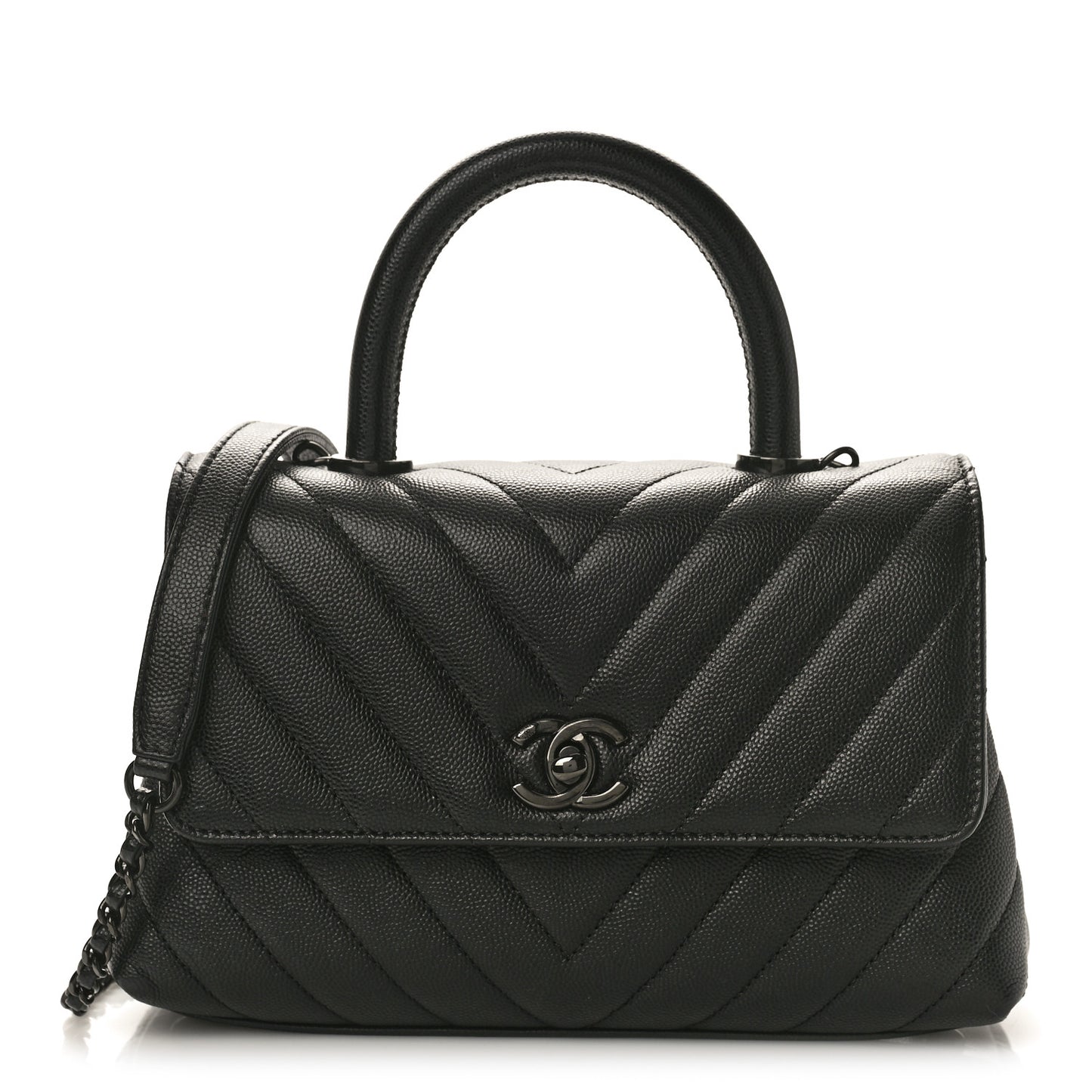 Caviar Chevron Quilted Mini Coco Handle Flap So Black