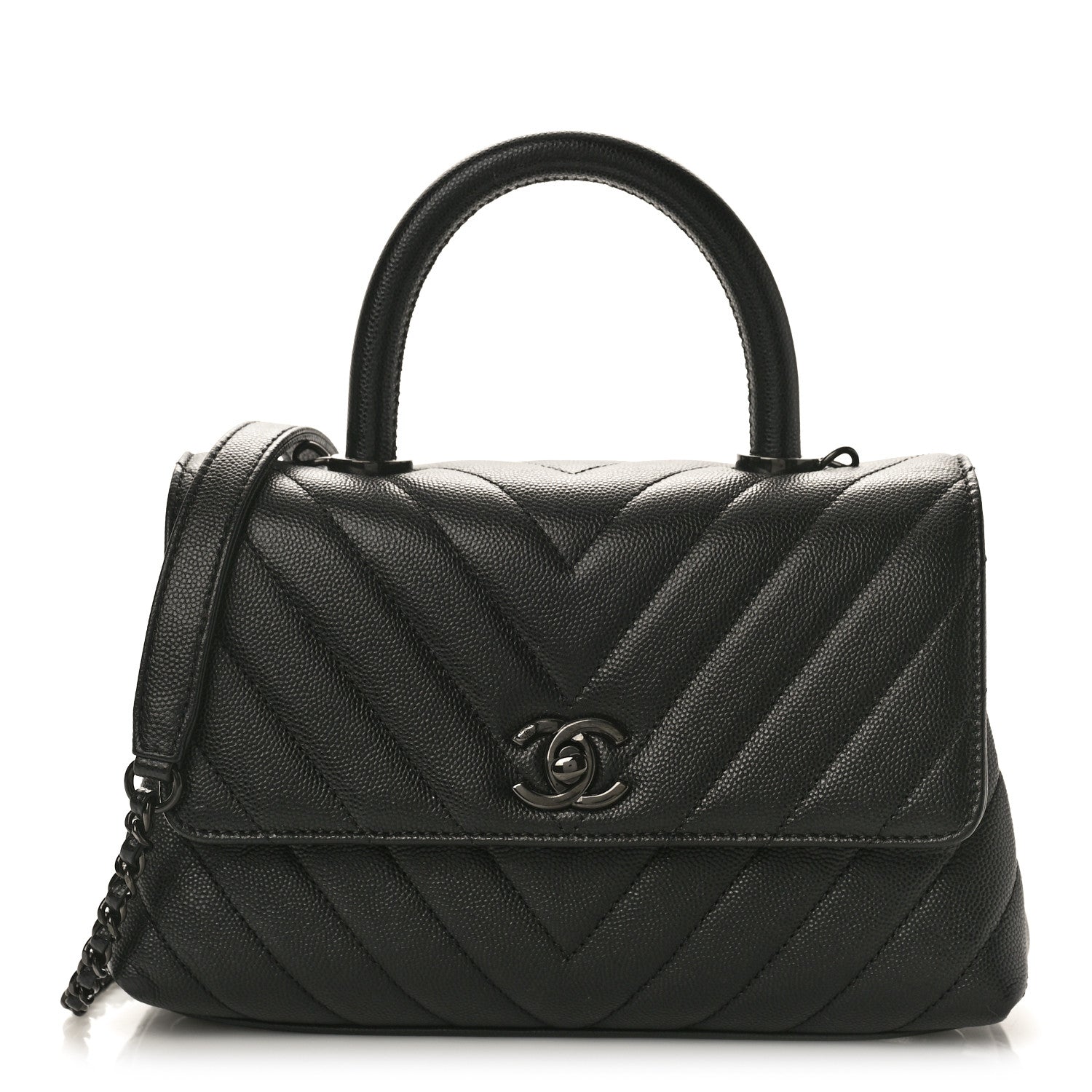 Chanel Caviar Chevron Quilted Mini Coco Handle Flap So Black 1 of 10
