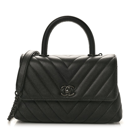Chanel Caviar Chevron Quilted Mini Coco Handle Flap So Black 1 of 10