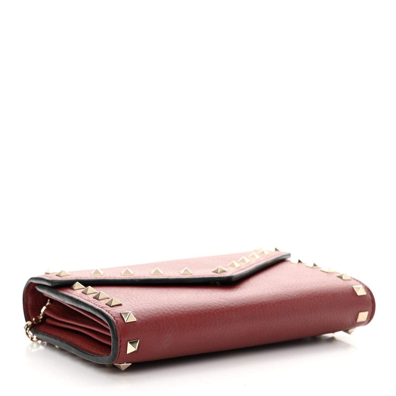 Valentino Garavani Pebbled Calfskin Rockstud Envelope Wallet on Chain Rubino 4 of 13