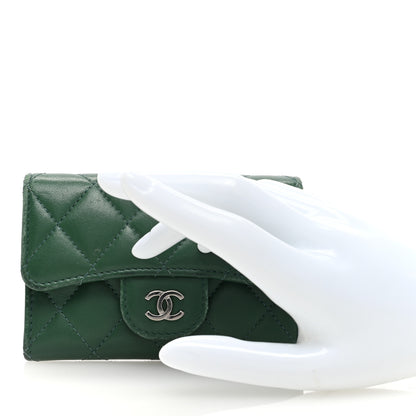 Chanel Lambskin Quilted Flap Card Holder Wallet Green 2 of 11