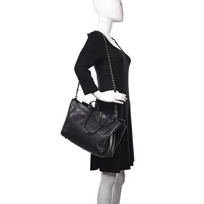 Valentino Garavani Vitello Medium Rockstud Tote Black 2 of 15