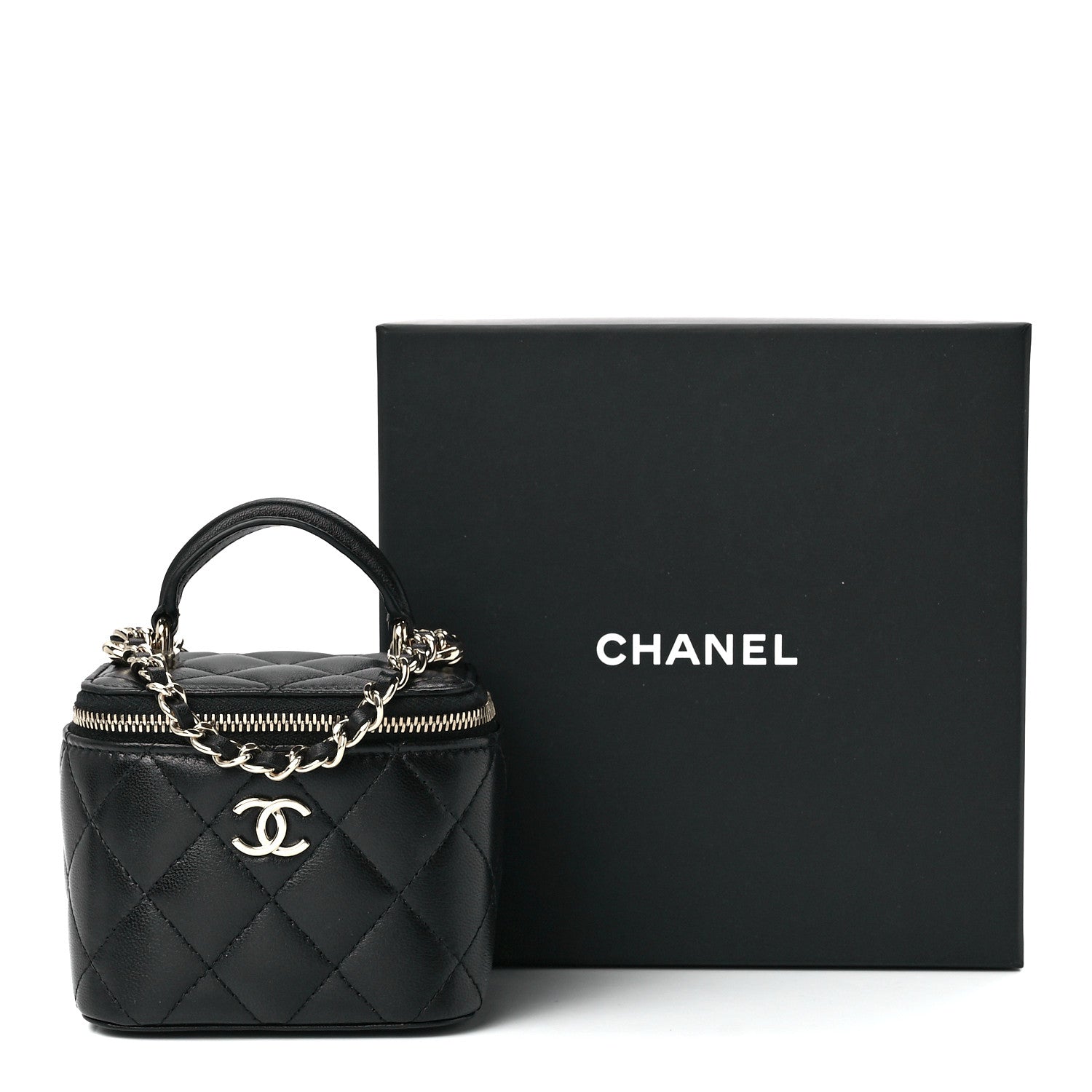 Chanel Lambskin Quilted Top Handle Mini Vanity Case With Chain Black 12 of 12