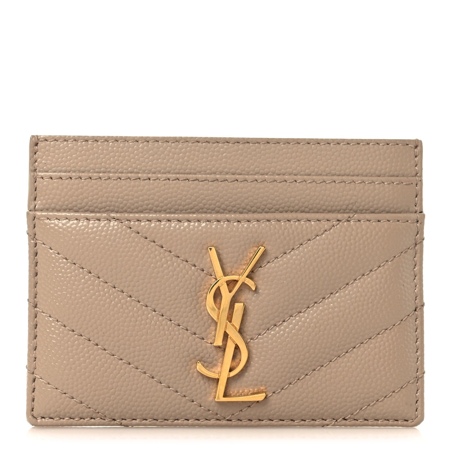 Grain De Poudre Matelasse Chevron Monogram Credit Card Case Dark Beige