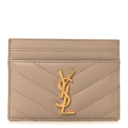 Saint Laurent Grain De Poudre Matelasse Chevron Monogram Credit Card Case Dark Beige 1 of 7