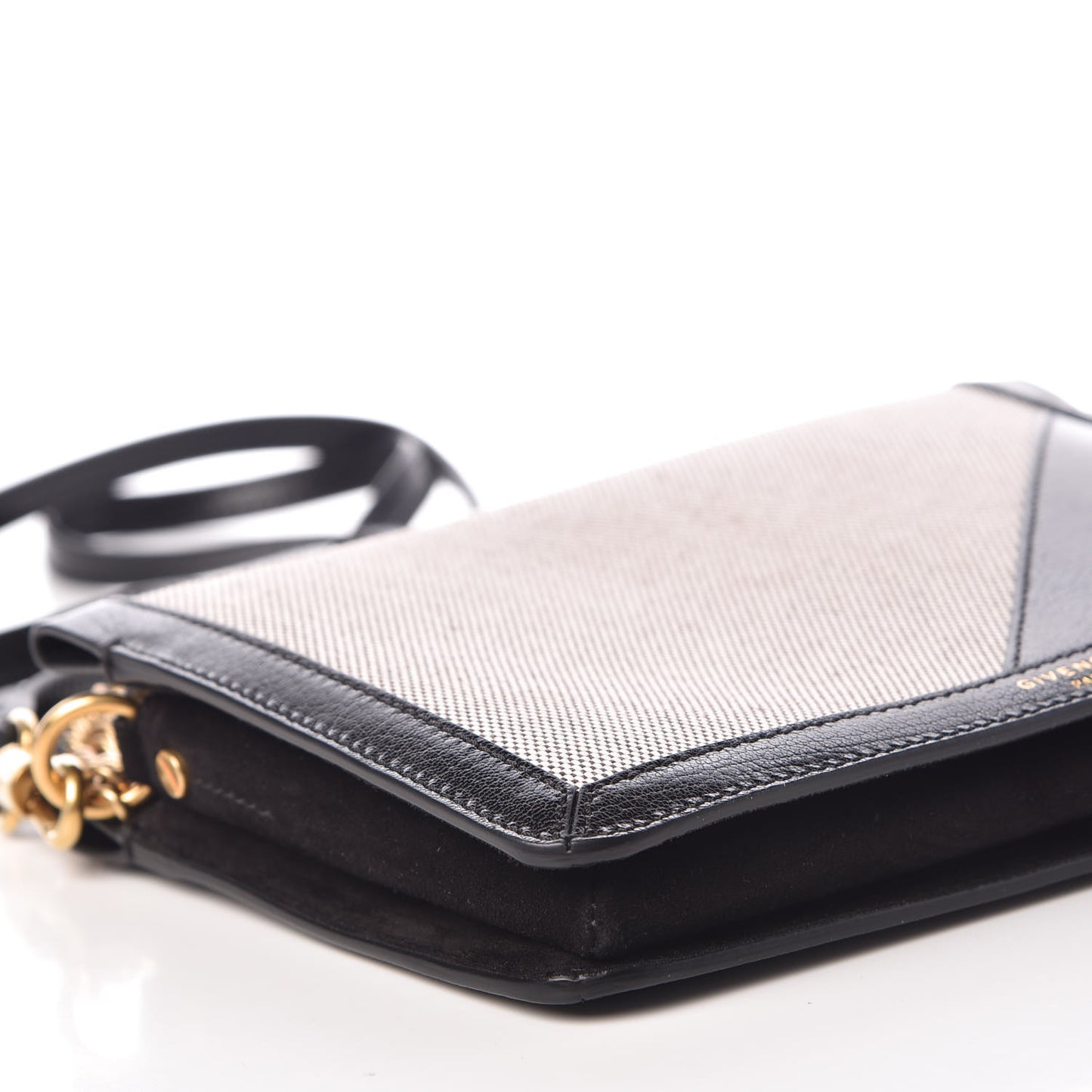 Suede Calfskin Canvas GV Cross Shoulder Bag Black