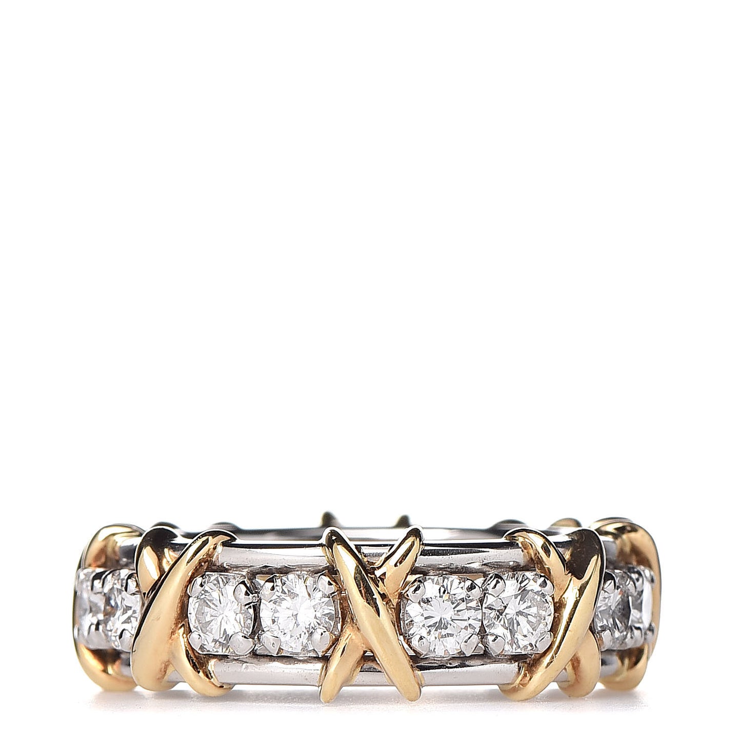 18K Yellow Gold Platinum Diamond Schlumberger Sixteen Stone Ring 48 4.5