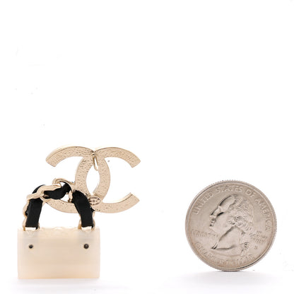 Chanel Resin Lambskin CC Flap Bag Brooch Gold White Black 2 of 5