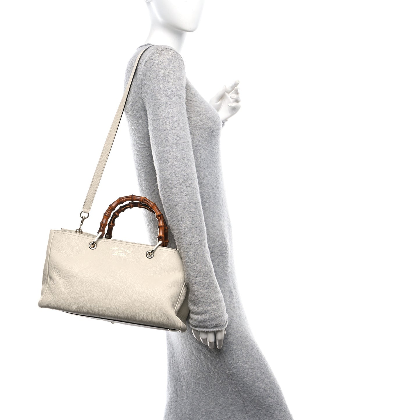 Pebbled Calfskin Medium Bamboo Shopper Tote Off White