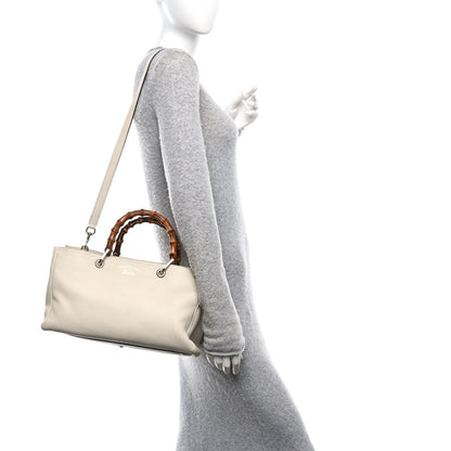 Gucci Pebbled Calfskin Medium Bamboo Shopper Tote Off White 2 of 10