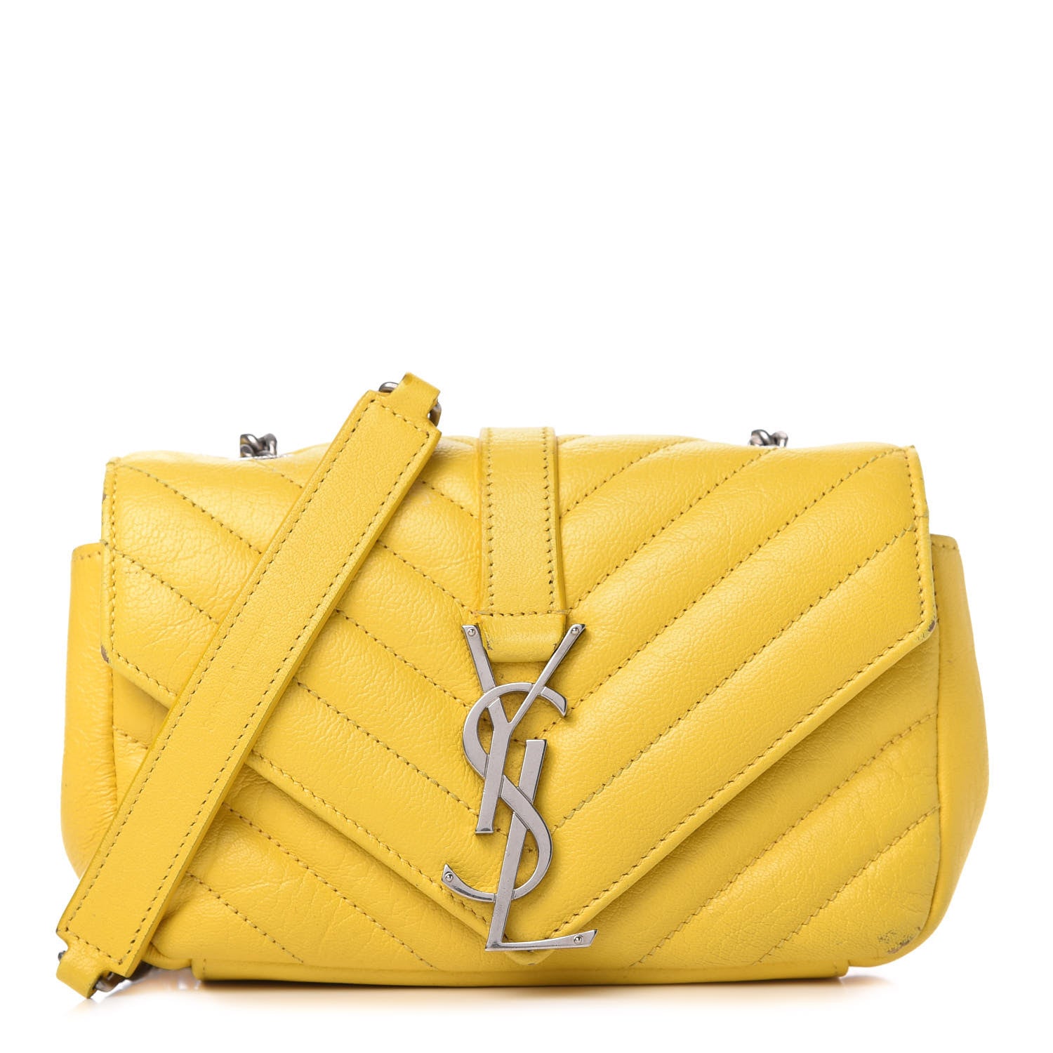Saint Laurent Calfskin Matelasse Chevron Monogram Classic Baby Chain Bag Jaune 1 of 10