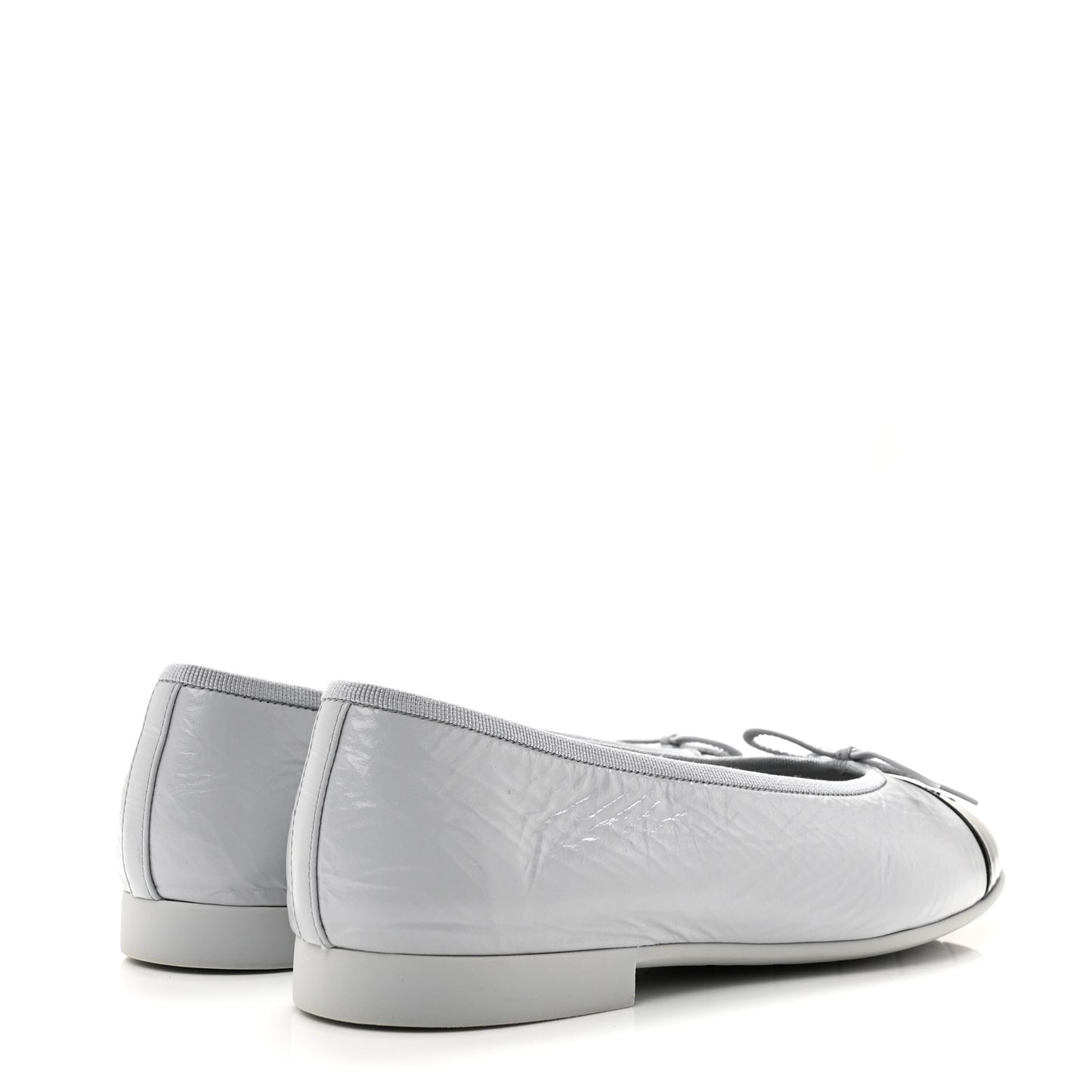 Shiny Crumpled Calfskin Patent CC Cap Toe Ballerina Flats 39 Grey Black