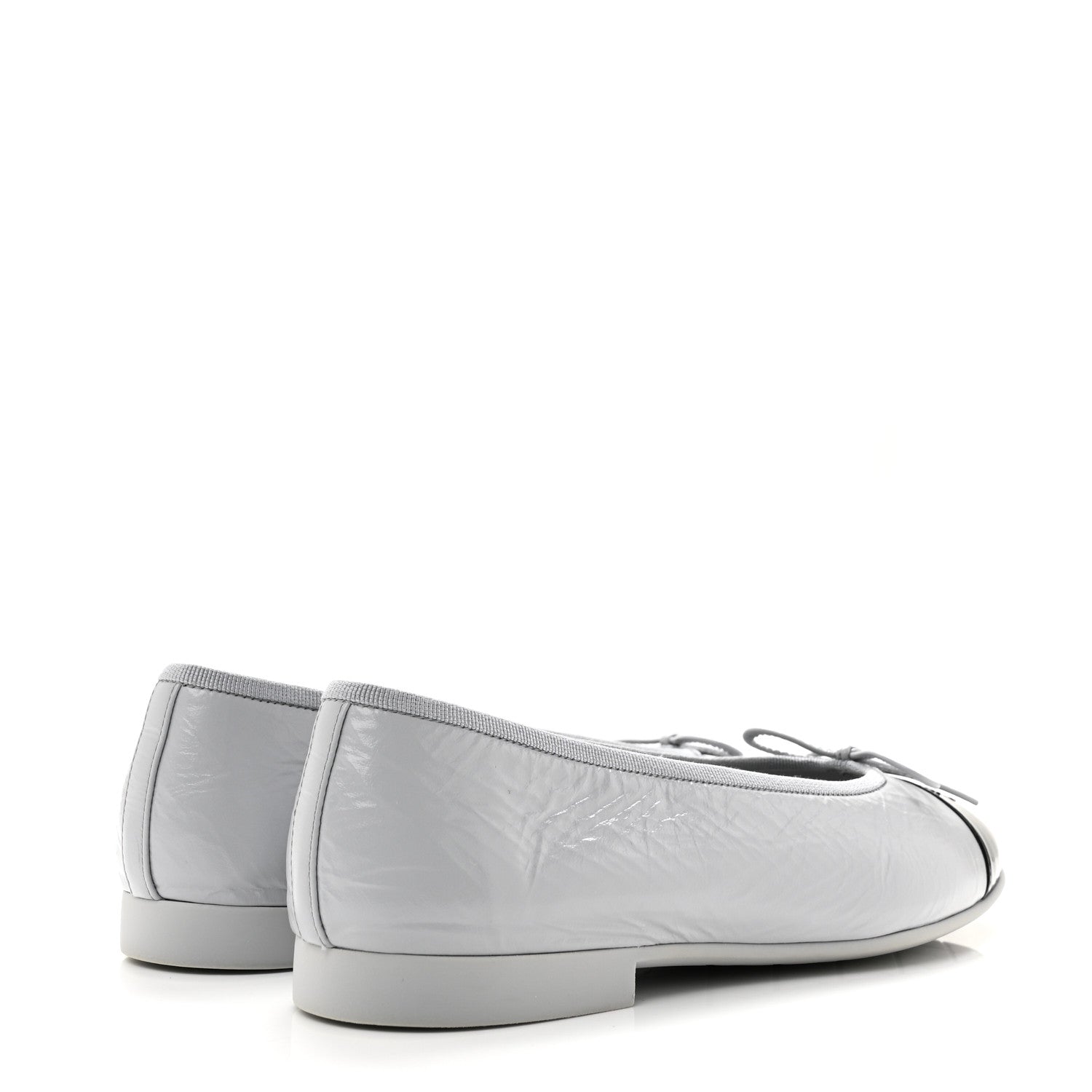 Chanel Shiny Crumpled Calfskin Patent CC Cap Toe Ballerina Flats 39 Grey Black 5 of 10