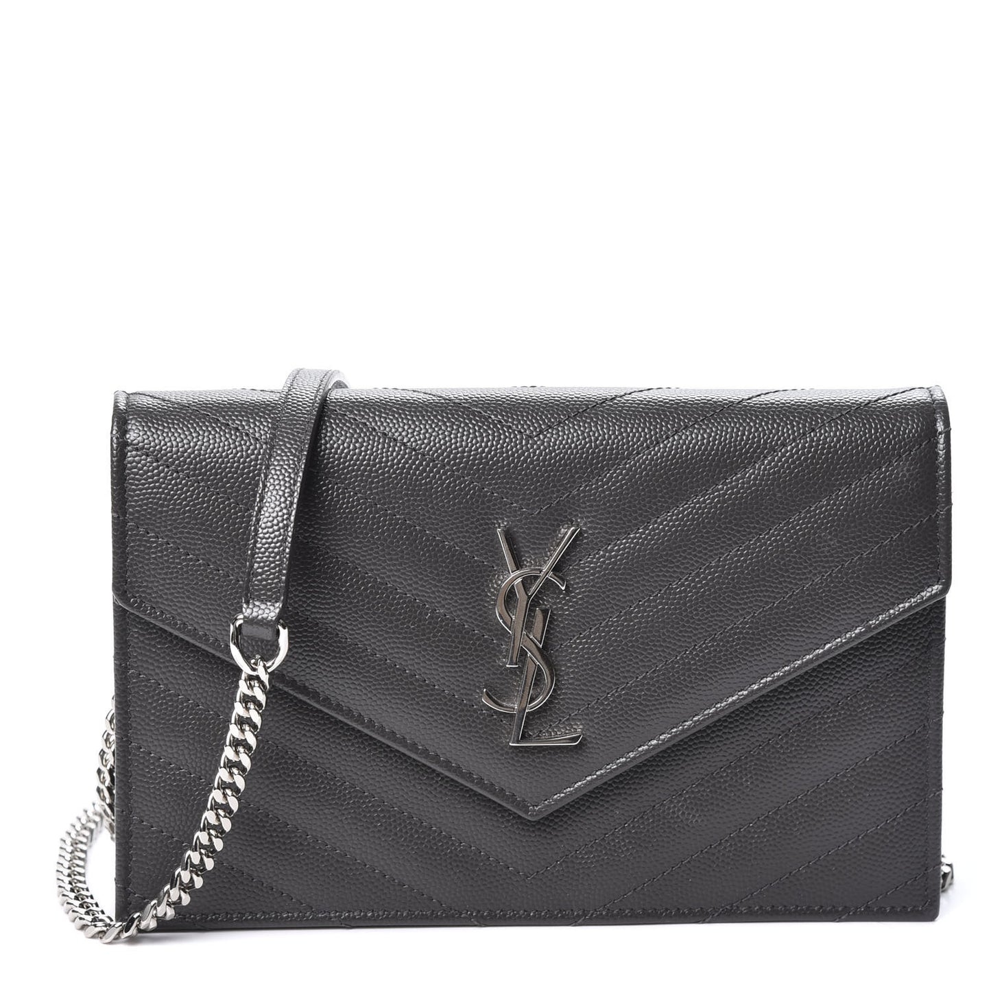 Grain De Poudre Matelasse Chevron Monogram Envelope Chain Wallet Coal