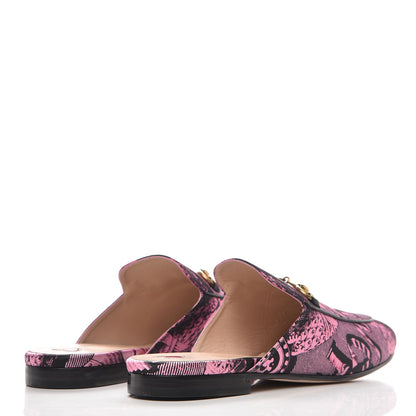 Gucci Silk Satin GG Wallpaper Saint Romain Womens Princetown Slippers 39 Pink Black 3 of 9