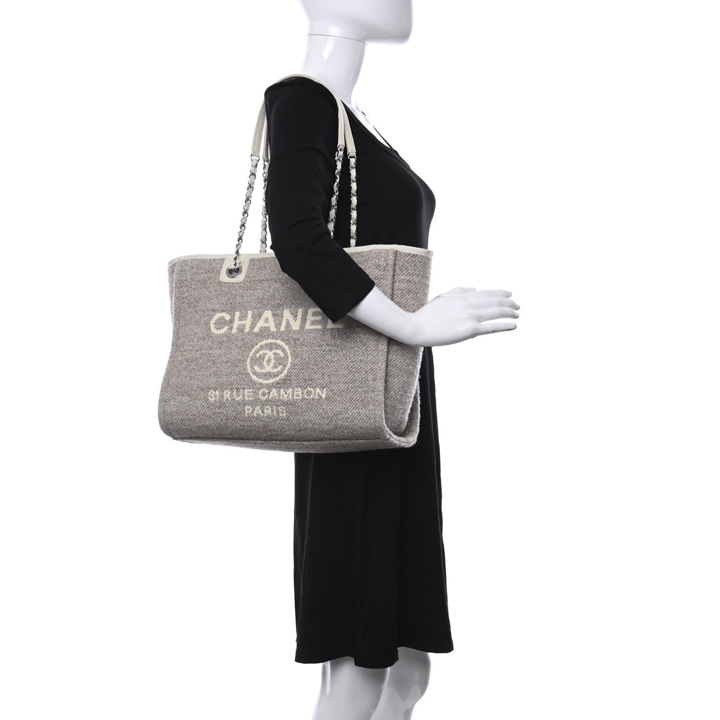 Mixed Fibers Calfskin Small Deauville Tote Light Grey