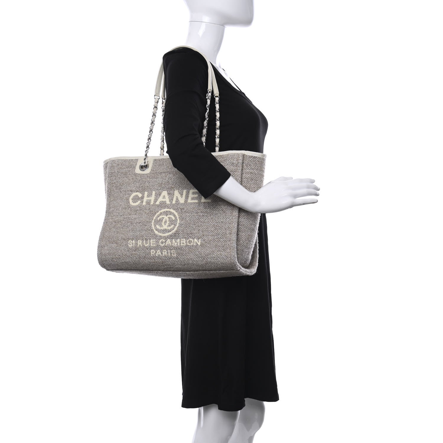 Chanel Mixed Fibers Calfskin Small Deauville Tote Light Grey 2 of 10