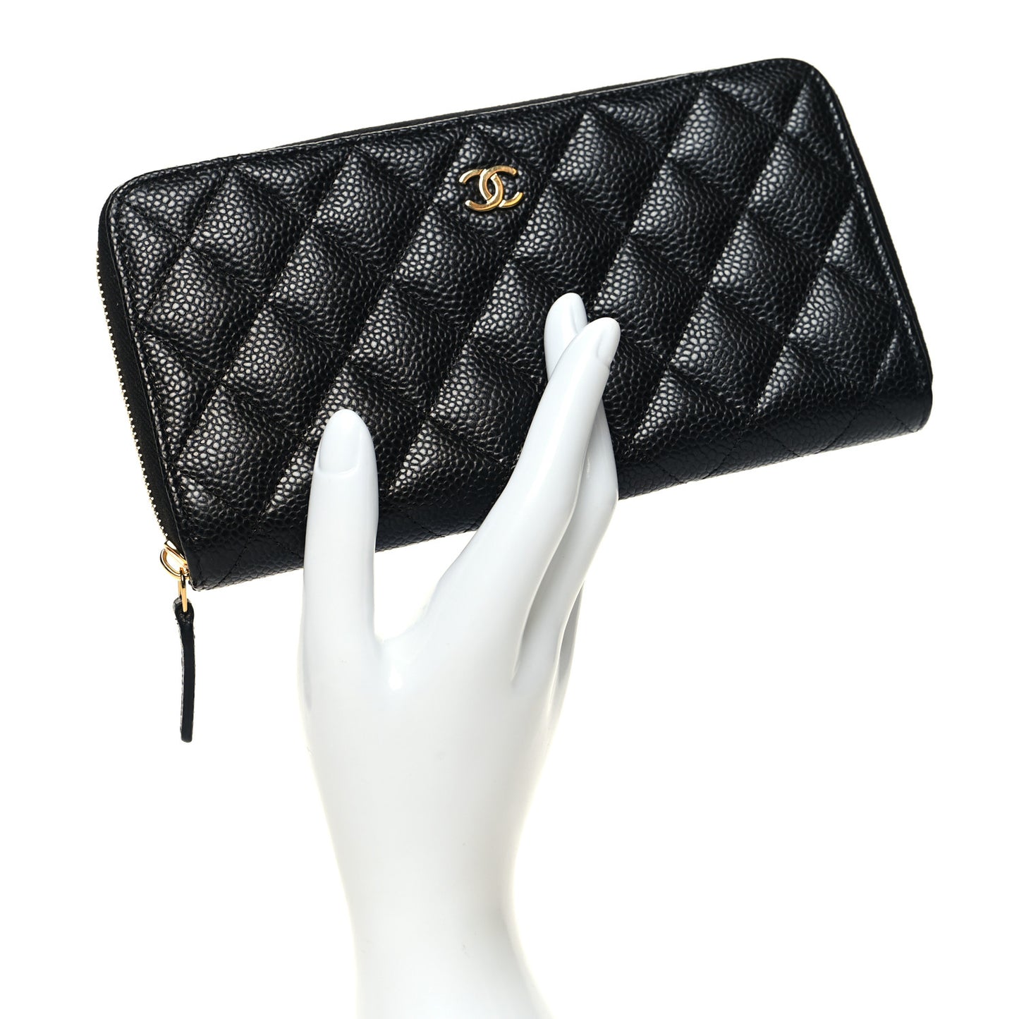 Caviar Quilted Large Gusset Zip Around Wallet Black