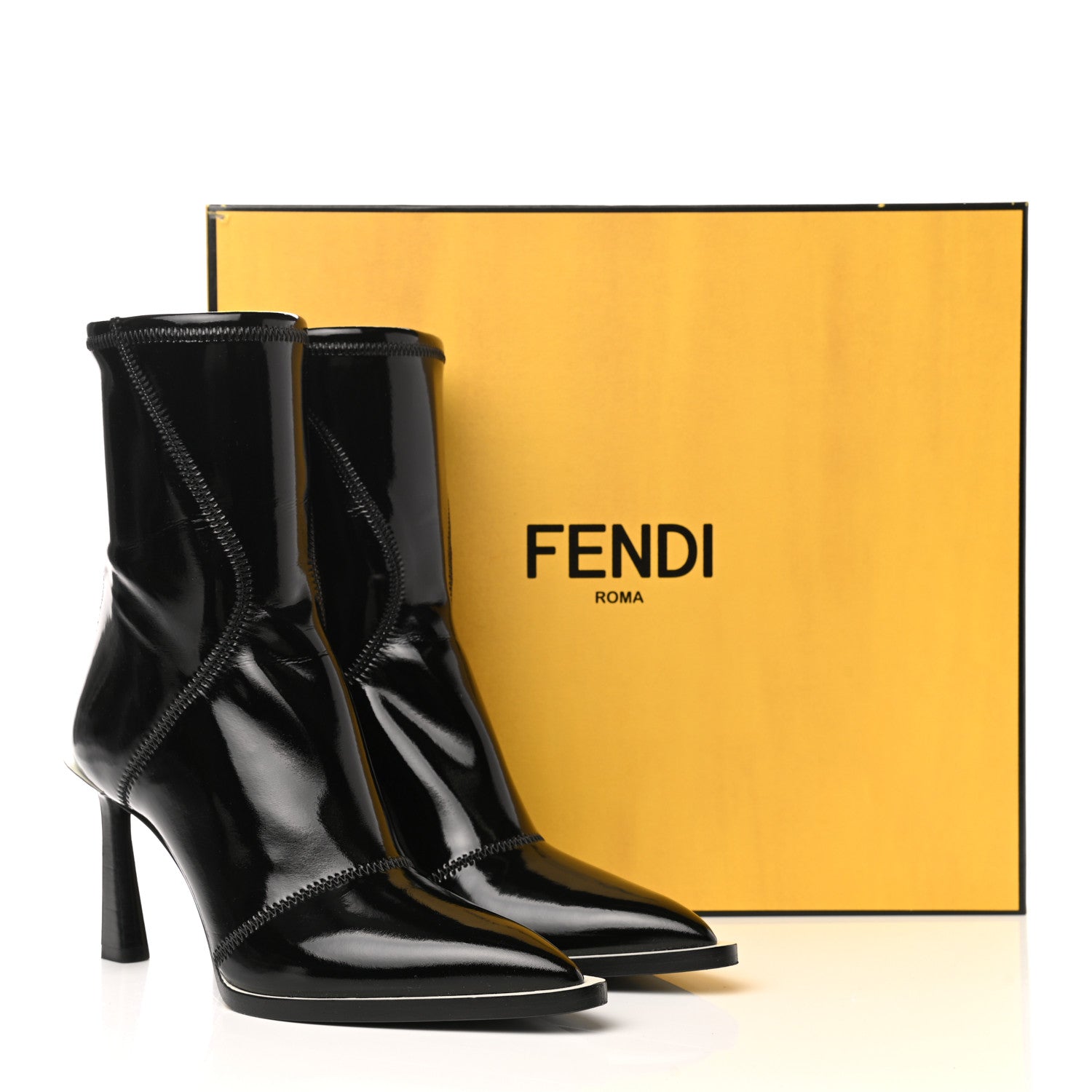 Fendi Glossy Neoprene FFrame Ankle Boots 37.5 Black 8 of 8