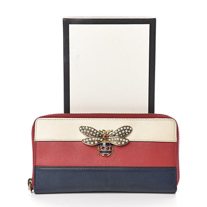 Gucci Calfskin Queen Margaret Zip Around Wallet Blue Agata Hibiscus Red Mystic White 10 of 10