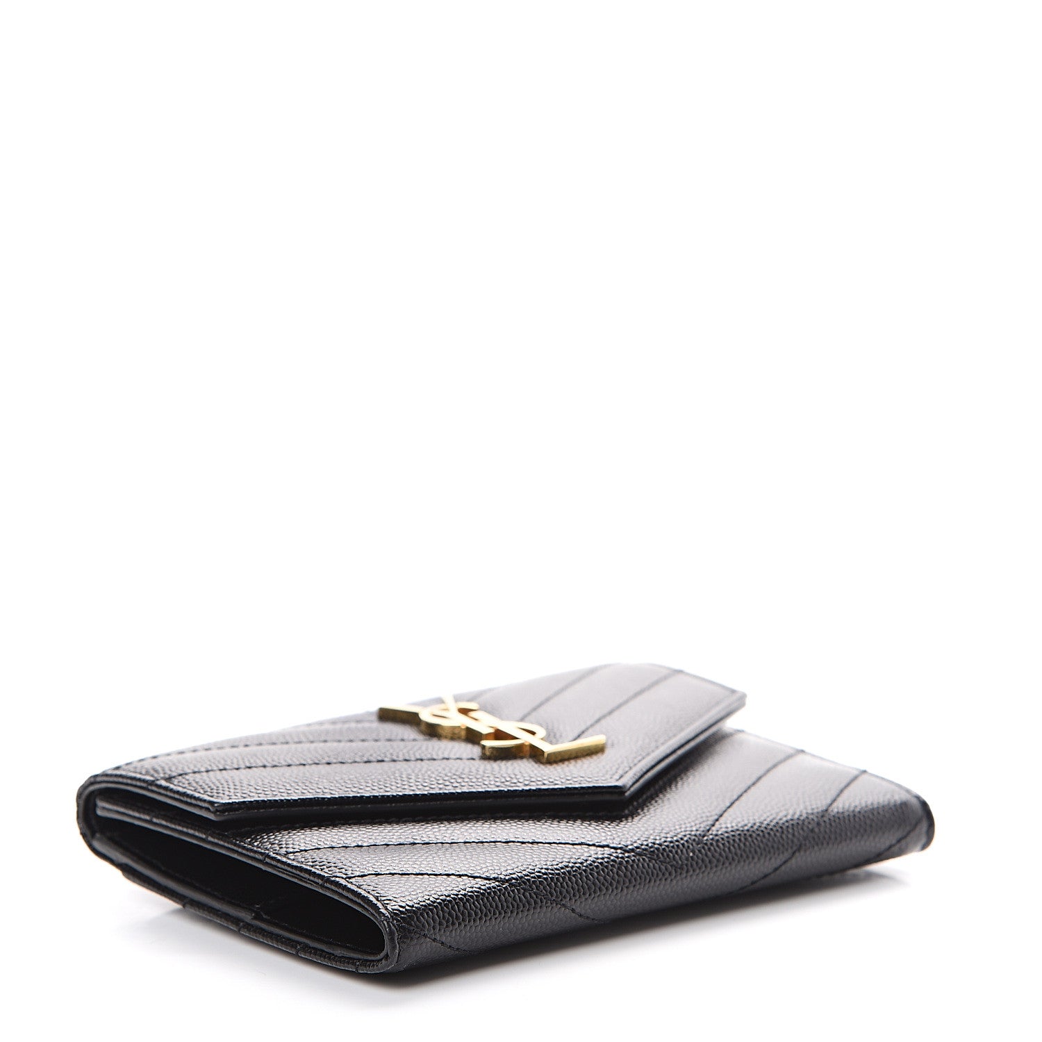Saint Laurent Grain De Poudre Matelasse Chevron Small Monogram Passport Case Black 3 of 8