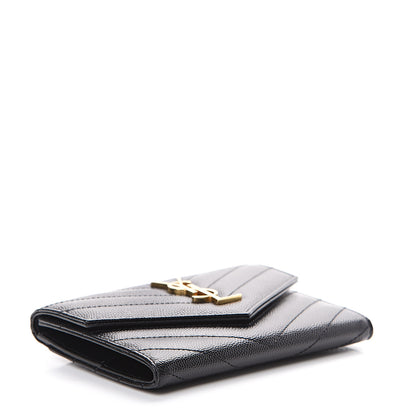 Saint Laurent Grain De Poudre Matelasse Chevron Small Monogram Passport Case Black 3 of 8