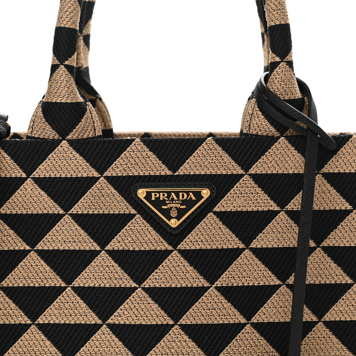 Jacquard Saffiano Triangolo Symbole Embroidered Small Tote Black Corda