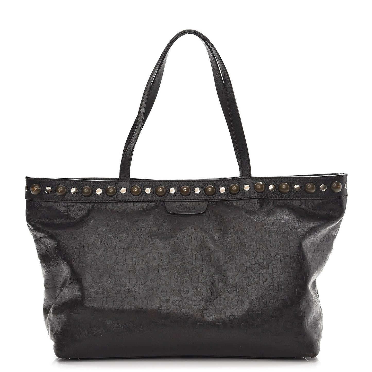 Calfskin Horsebit Embossed Medium Babouska Shopping Tote Dark Brown