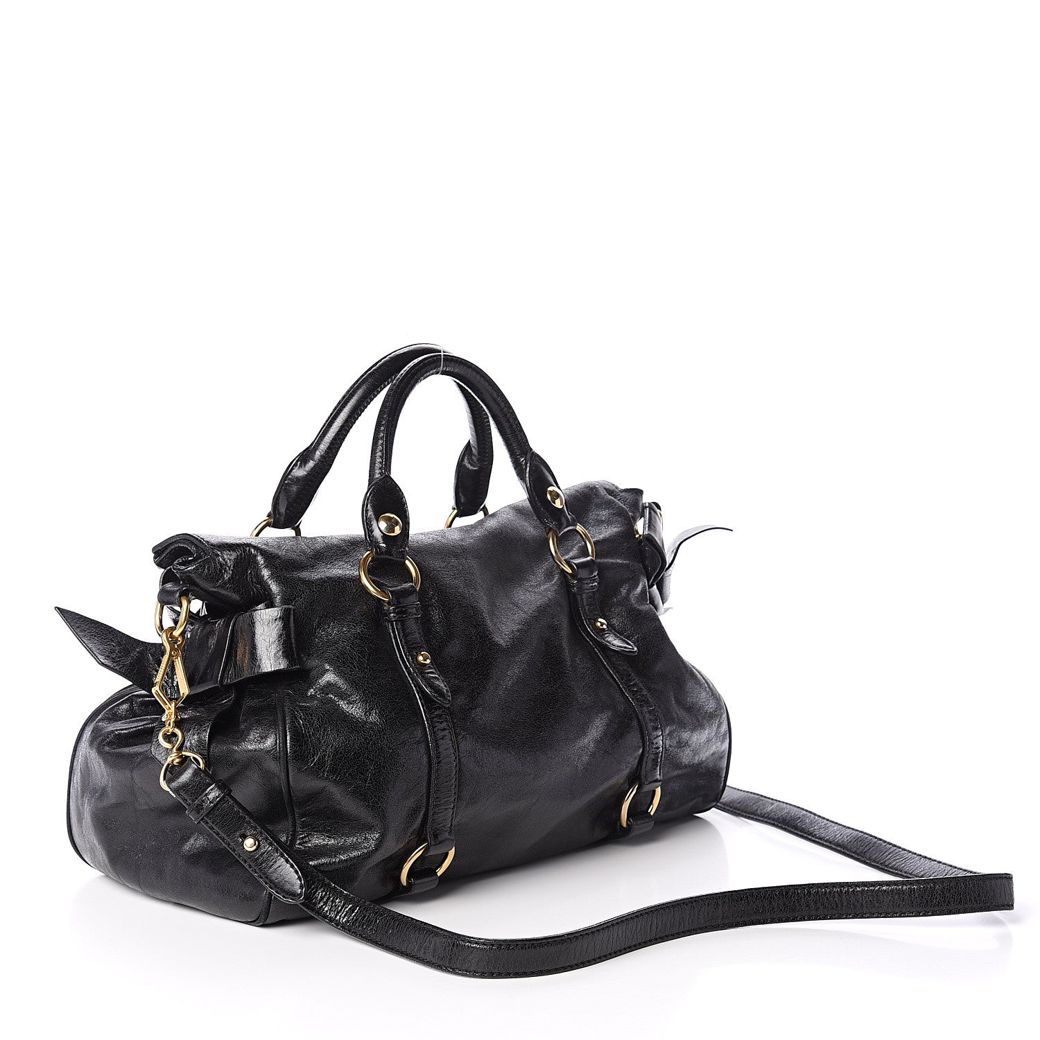 Miu Miu Vitello Lux Bow Tote Black 2 of 8