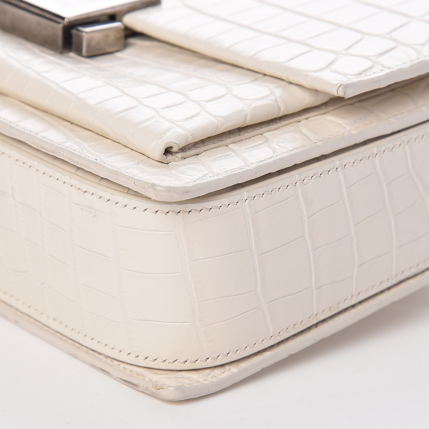 Calfskin Crocodile Embossed Medium Bellechasse Satchel Off White