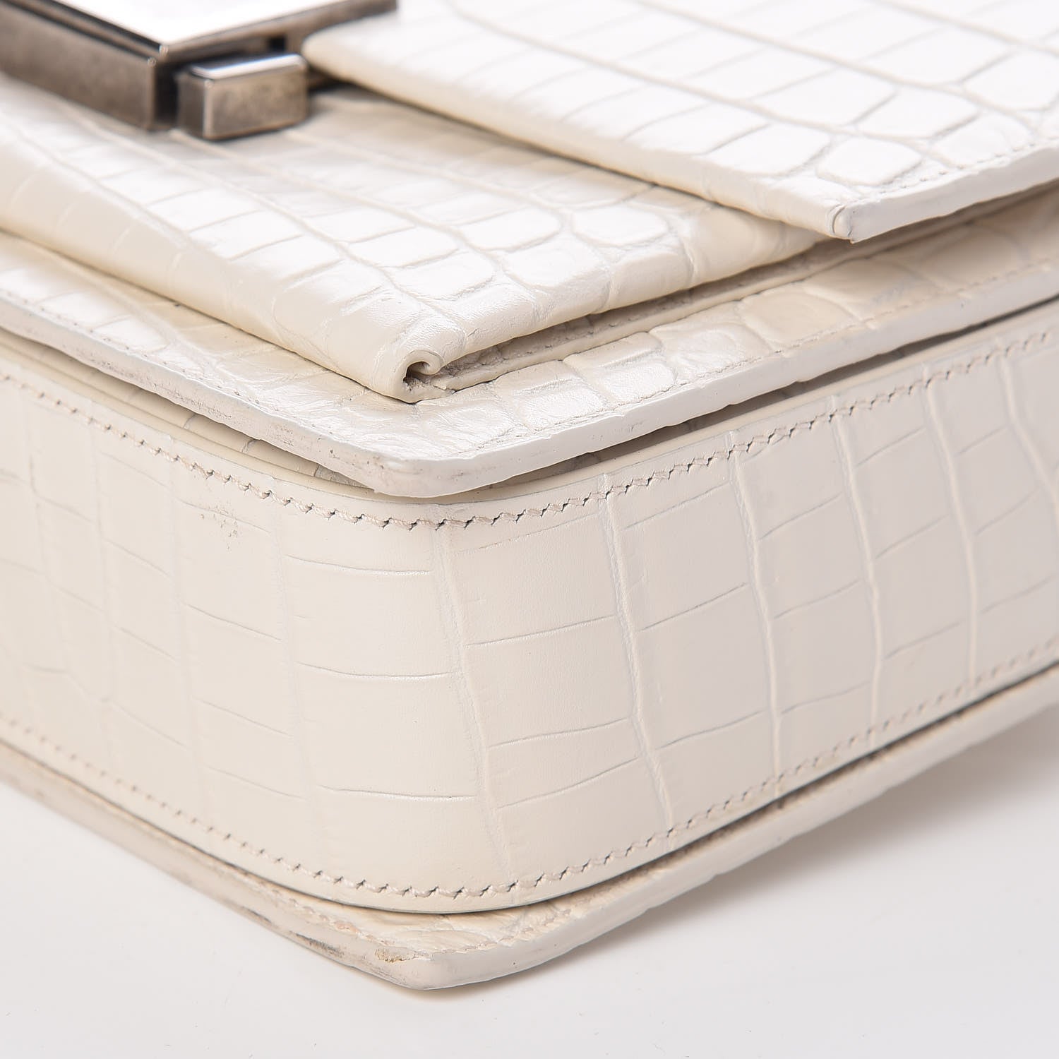 Saint Laurent Calfskin Crocodile Embossed Medium Bellechasse Satchel Off White 9 of 9