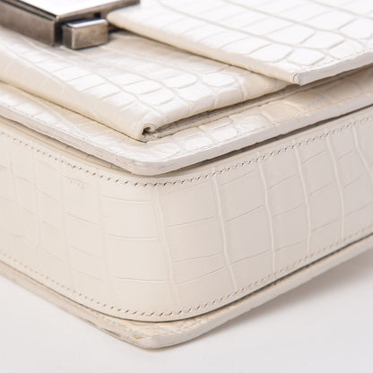 Saint Laurent Calfskin Crocodile Embossed Medium Bellechasse Satchel Off White 9 of 9