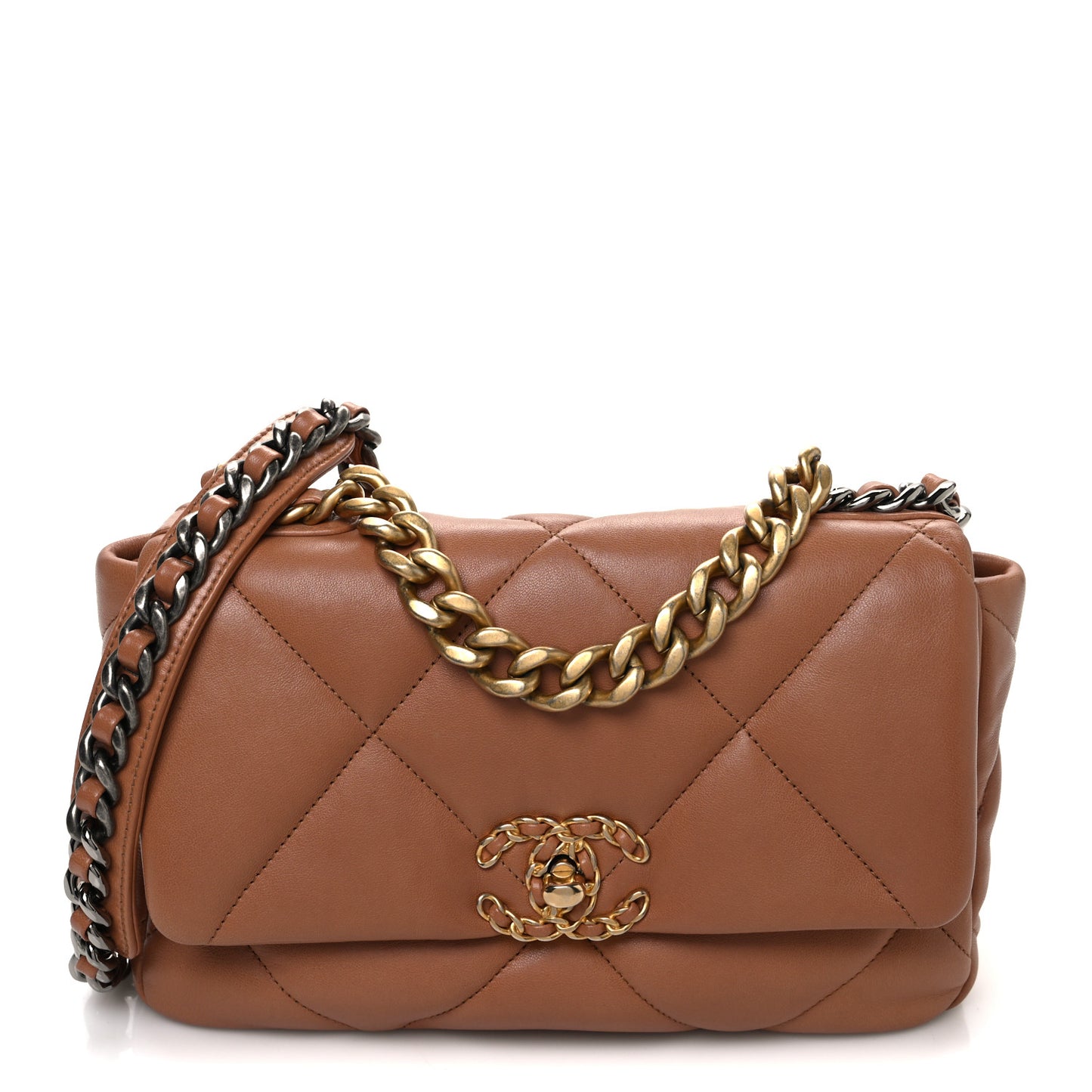 Lambskin Quilted Medium Chanel 19 Flap Brown