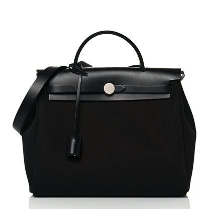 Hermes Military Toile Vache Hunter Herbag Zip Retourne 31 PM Black 3 of 12