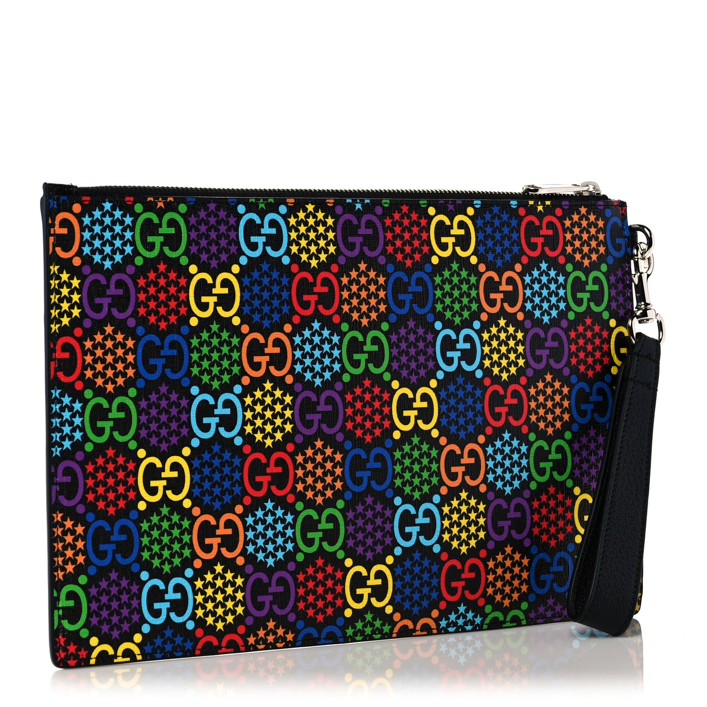 GG Supreme Monogram Psychedelic Zip Wristlet Pouch Black Multicolor
