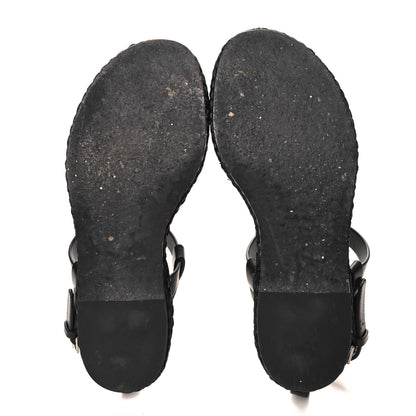 Saint Laurent Calfskin Raffia Cassandra Monogram Sandals 37 Black 6 of 10