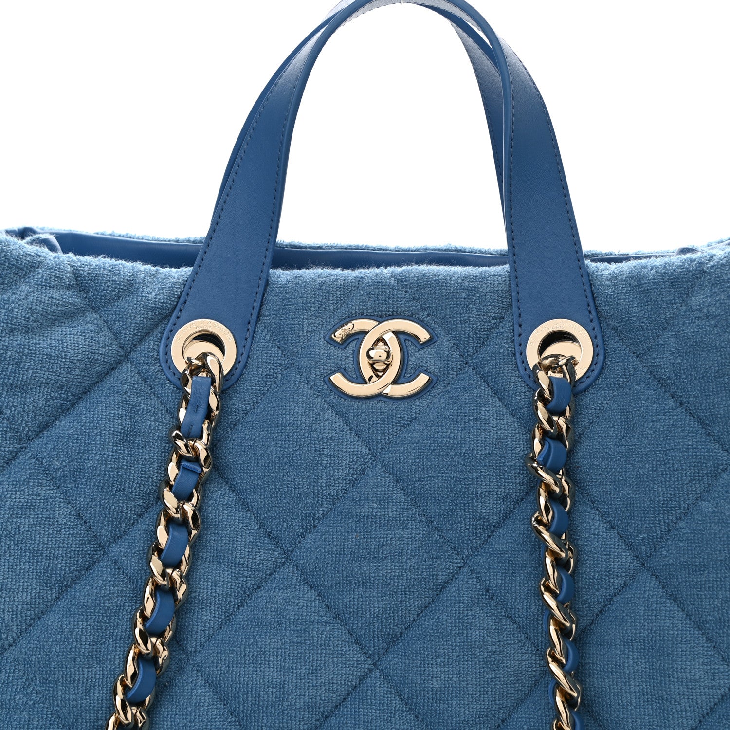Chanel Terry Cotton Quilted Coco Beach Shopping Tote Blue 9 of 11