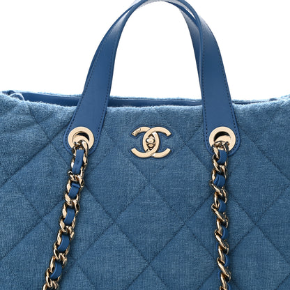 Chanel Terry Cotton Quilted Coco Beach Shopping Tote Blue 9 of 11
