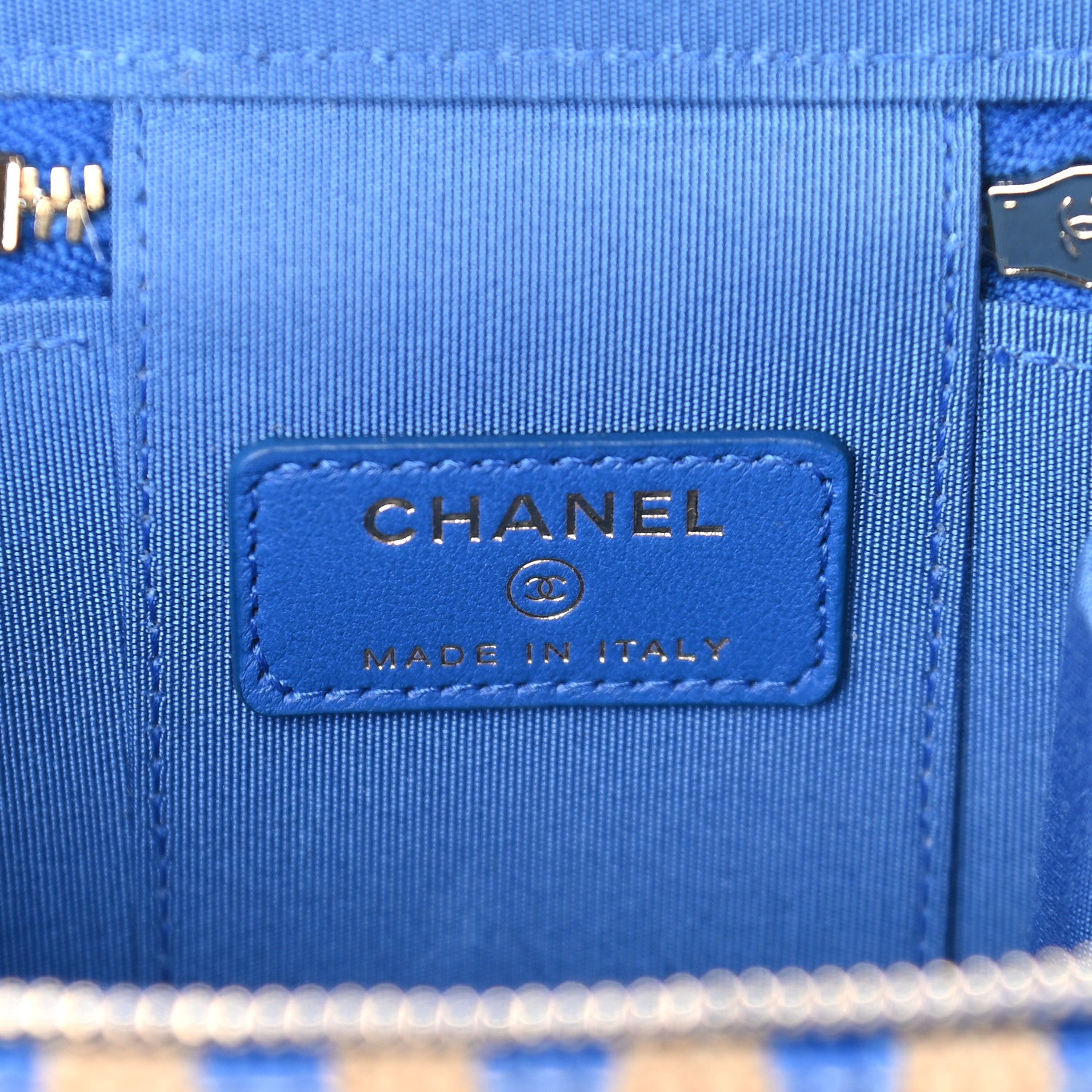 Chanel Raffia Jute Striped Mini Vanity Case With Chain Blue Beige 6 of 9