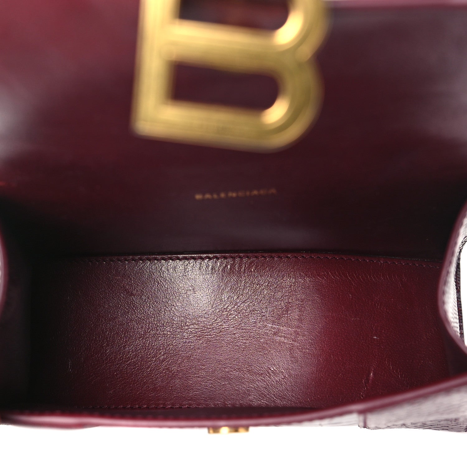 Balenciaga Calfskin Crocodile Lizard Embossed XS Patchwork Hourglass Top Handle Bag Burgundy 5 of 11