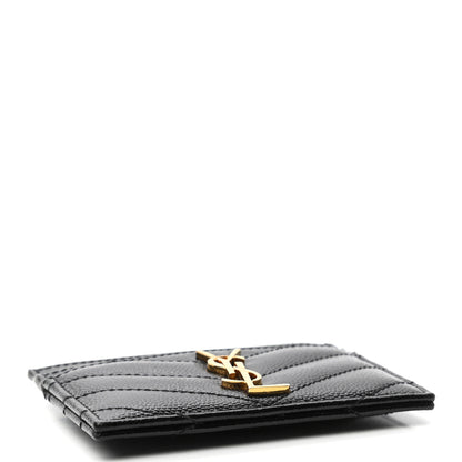 Saint Laurent Grain De Poudre Matelasse Chevron Monogram Credit Card Case Black 4 of 6