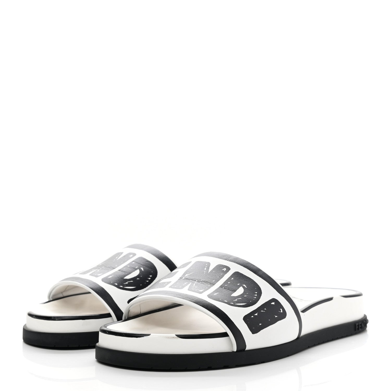 Fendi X JOSHUA VIDES Roma Calfskin Fussbetts Slide Sandals 38 Snow White Black 3 of 13