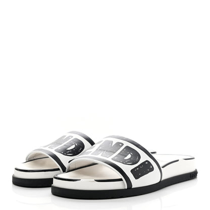 Fendi X JOSHUA VIDES Roma Calfskin Fussbetts Slide Sandals 38 Snow White Black 3 of 13