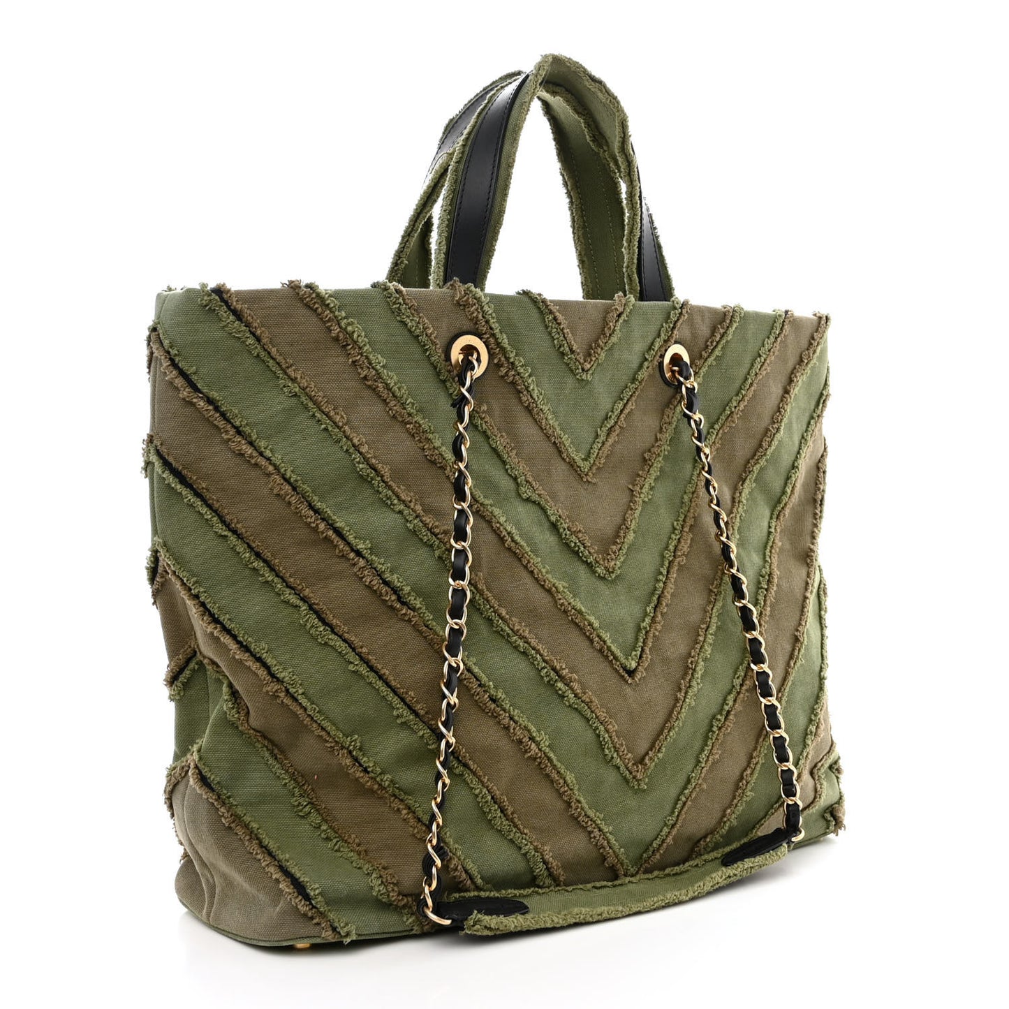 Canvas Chevron Cuba Patchwork Shopper Tote Khaki