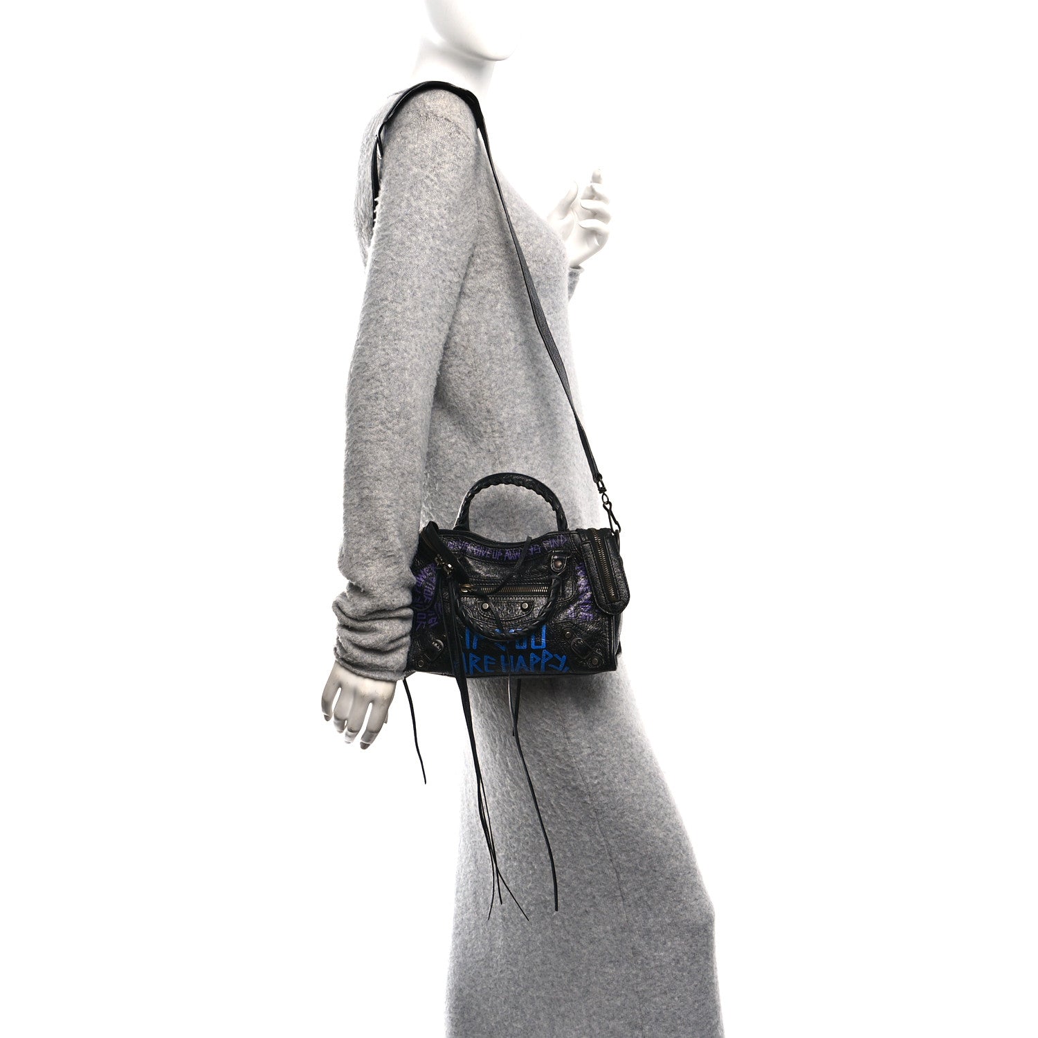 Balenciaga Agneau Arena Graffiti All Over Classic Hardware Mini City Black Bleu Violet 2 of 11