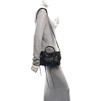 Balenciaga Agneau Arena Graffiti All Over Classic Hardware Mini City Black Bleu Violet 2 of 11
