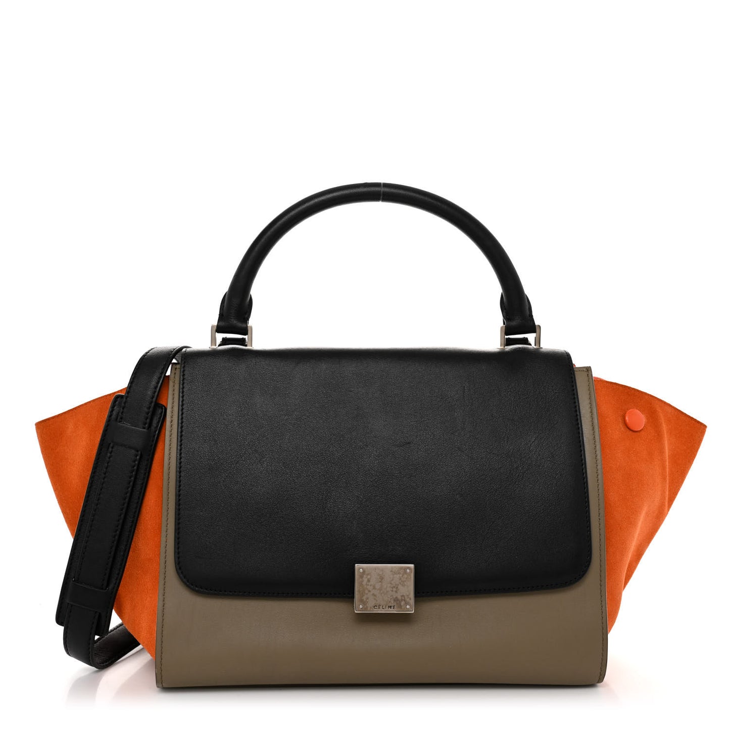 Smooth Calfskin Suede Medium Tri-Color Trapeze Orange