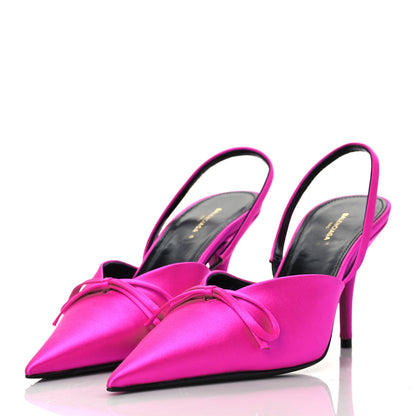 Balenciaga Satin Pointed Toe Knife Slingback Mules 38 Rose Fuchsia 3 of 10