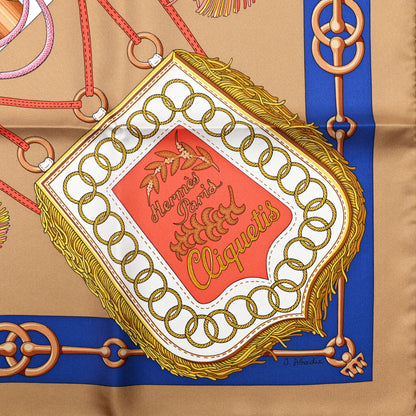 Hermes Silk Cliquetis Scarf 90 Camel Indigo Vieil 2 of 5