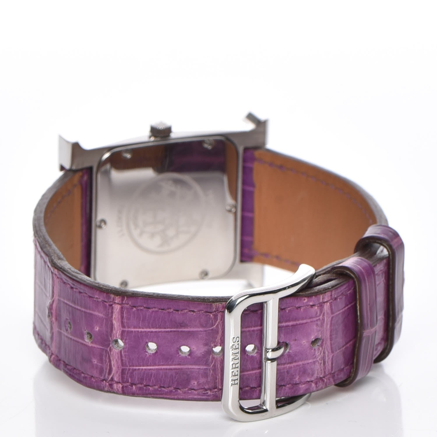 Hermes Stainless Steel Alligator 26mm Heure H Hour Quartz Watch Violet 4 of 12